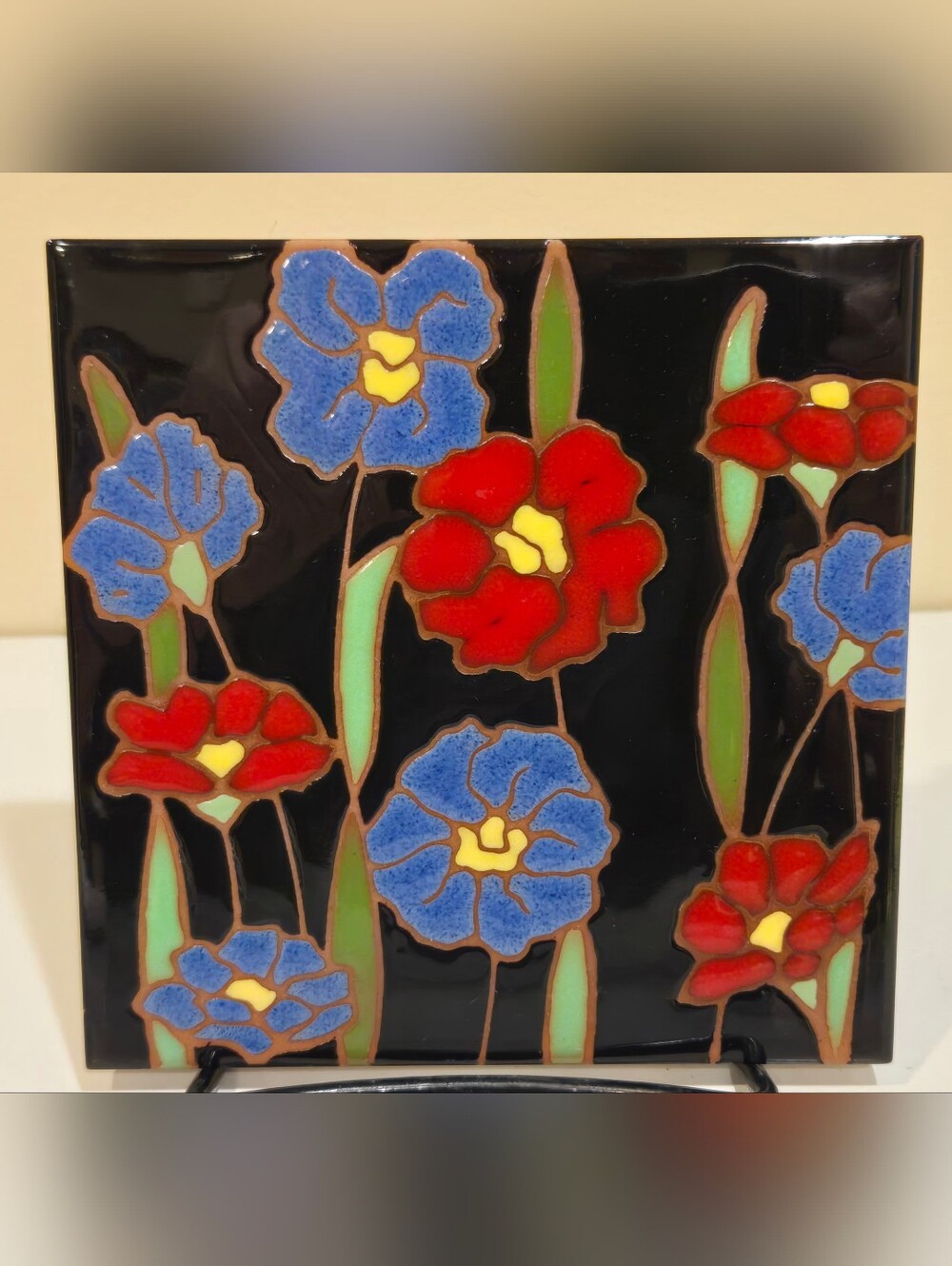 Vintage Besheer Art Tile In Multi Color Flowers